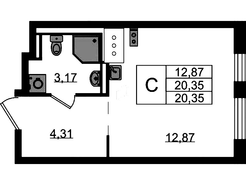 Квартира студия 20.35 м², 5/13 эт., ЖК «Квартал Торики»